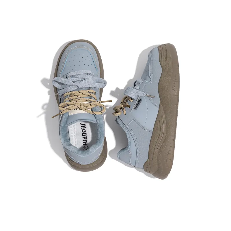 HUANQIU Height Increasing Thermal Low Top Skateboard Shoes Women's Blue-4