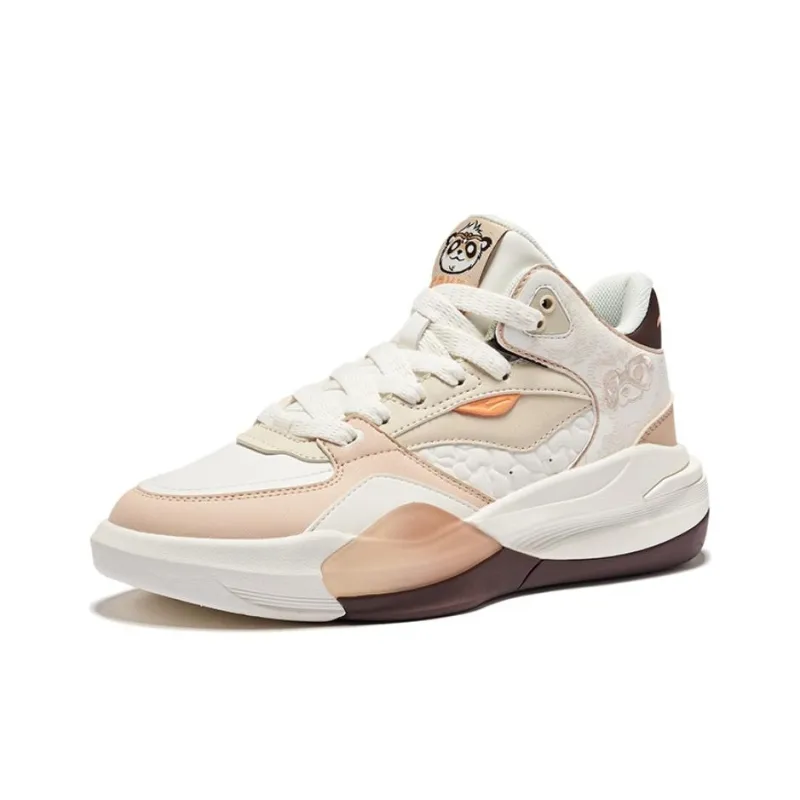 Erke Battery Panda 3V2 Anti Slip Wear Resistant High Top Skateboard Shoes Women's Microcrystal White Apricot-2