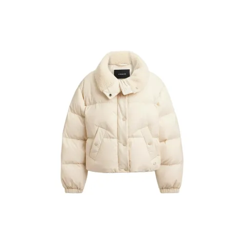 COACH Cropped Puffer In Recycled Polyamide With Sherpa Collar Down Jacket Women's Cream