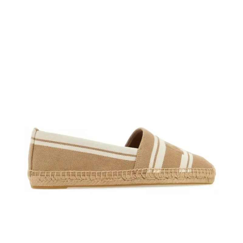 TORY BURCH Double T Jacquard Espadrille Cammello Ash White Women's-1
