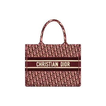 DIOR BookTote Slanted Embroidered Velvet Handbag Small Size Women's Burgundy
