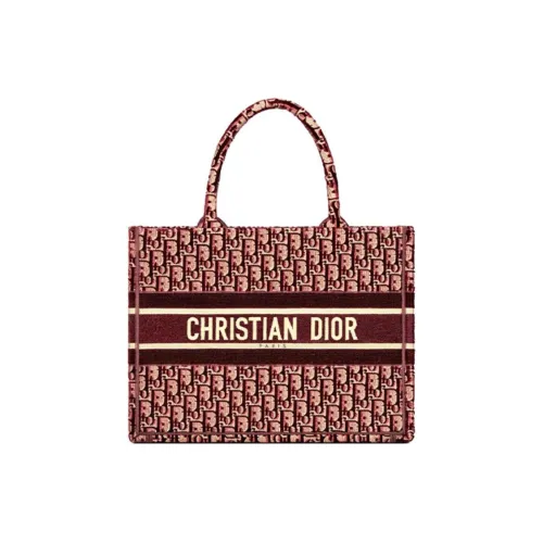 DIOR BookTote Slanted Embroidered Velvet Handbag Small Size Women's Burgundy