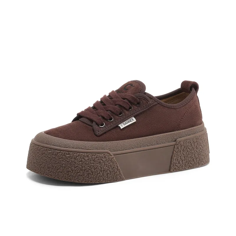 C°BANNER Cushioning Height Increasing Low Top Skateboard Shoes Women's Coffee-1