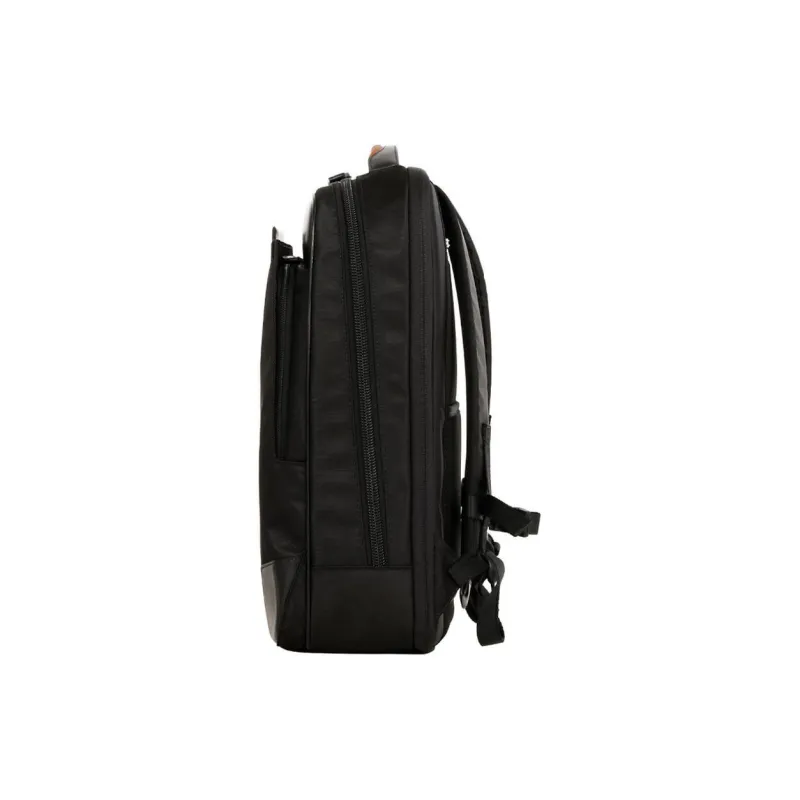 SAMSONITE Cow Leather Patchwork With Recycled Polyester Backpack Medium Size Unisex Black & Orange-2