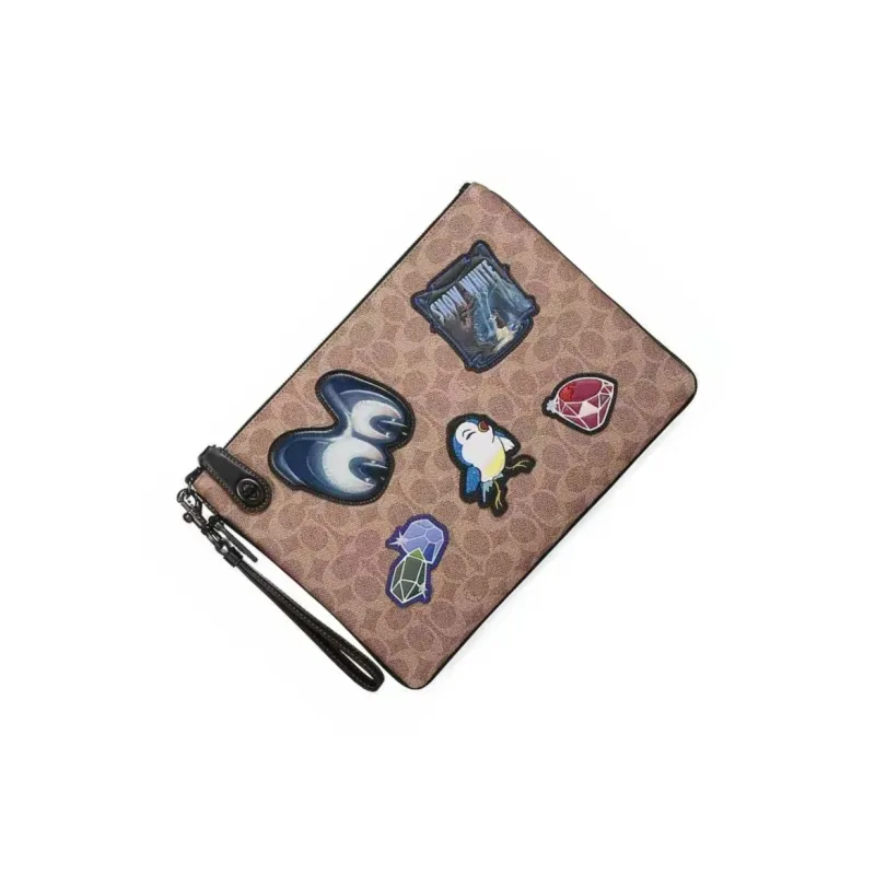 COACH Disney Coach Turnlock Wristlet 30 Disney Collaboration Canvas With Leather Clutch Large Size Men's Brown Monogram-1