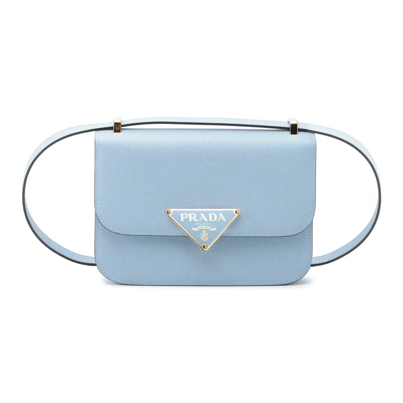 PRADA Saffiano Leather Crossbody Bag Shoulder Bag Women's Light Blue-0