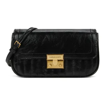 CHARLES&KEITH PU Crossbody Bag Trumpets Women's Black/Wine Red