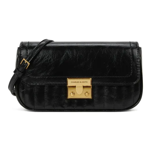 CHARLES&KEITH PU Crossbody Bag Trumpets Women's Black/Wine Red