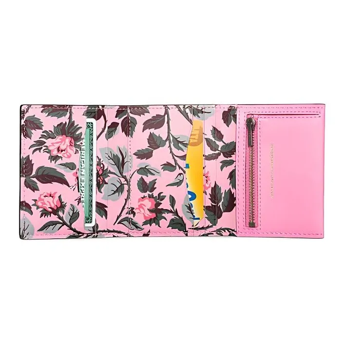 COACH Trifold Wallet Chromium Tanned Leather Wallet Trumpets Women's Neon Pink-1