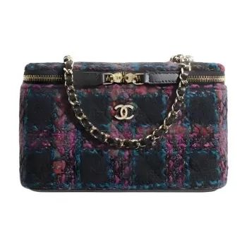 CHANEL 22K Autumn And Winter Wool Twill Soft Tweed Makeup Bag, Shoulder Bag, Crossbody Bag Women's Multicolor