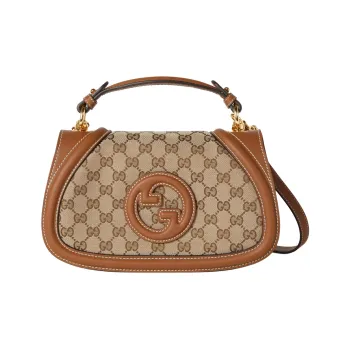 GUCCI Blondie Canvas Shoulder Bag, Crossbody Bag, Handbag Trumpets Women's Beige & Ebony