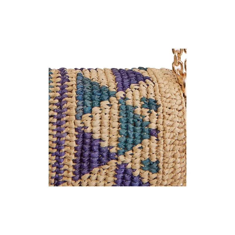 Vanessa Bruno Raffia Shoulder Bag Crossbody Bag Small Size Women's Blue & Multicolor-2