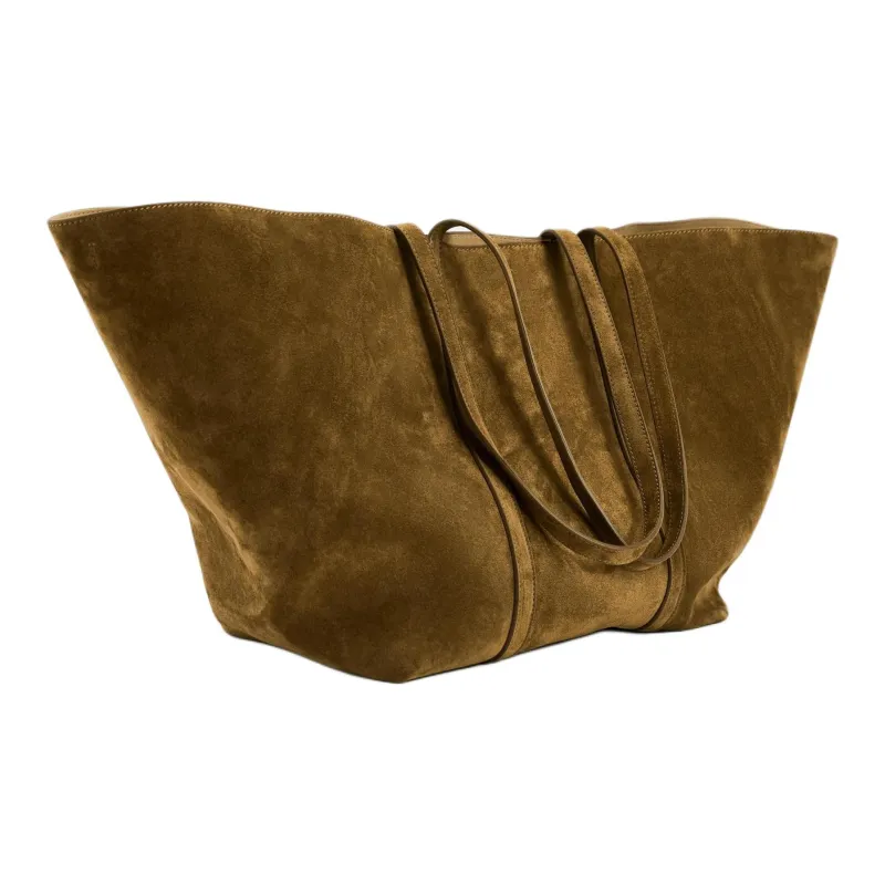 ZARA Cow Leather Tote Bag Shopping Bag Shoulder Bags Large Size Women's Brown-1