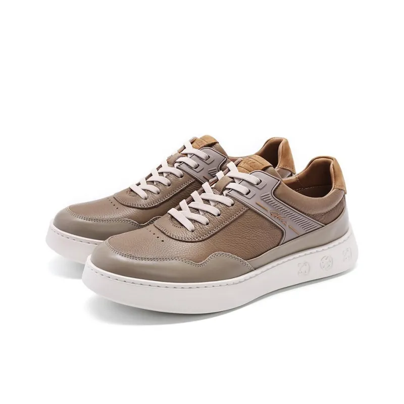 Satchi Slip Resistant Cushioning Wear Resistant Lightweight Breathable Low Top Skateboard Shoes Men's Khaki 4CM-2