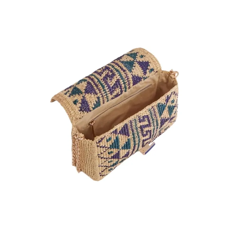 Vanessa Bruno Raffia Shoulder Bag Crossbody Bag Small Size Women's Blue & Multicolor-1