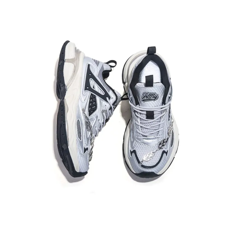 Jifffly Height Increasing, Breathable, Slip Resistant Low Top Chunky Sneakers Unisex Silver Gray-3