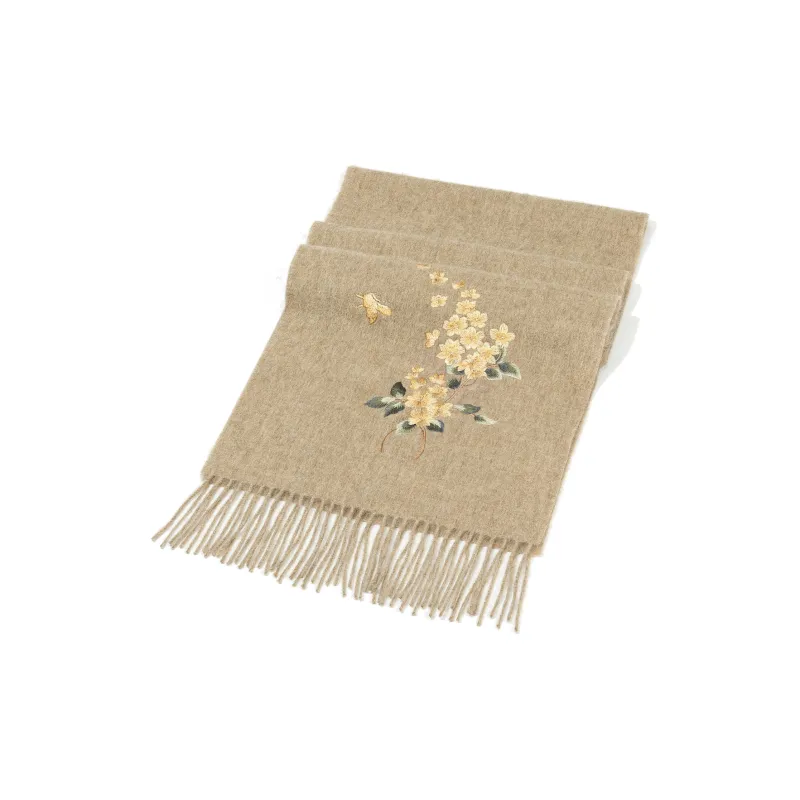 Shanghai Story 100% Sheep Wool Knit Scarves Women's Butterfly Arrives, Khaki-1