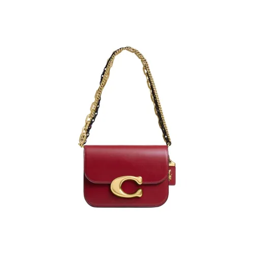 COACH Cow Leather Crossbody Bag Shoulder Bag Small Size Women's Ruby Color