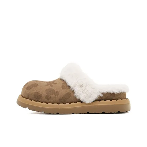Disney x OLD ORDER Fuzzy Abrasion Resistant Slip Resistant Wrap toe Slippers Unisex Brown