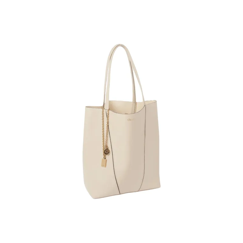 Chloe Cow Leather Tote Bag Shopping Bag Shoulder Bag Handbag Women's Sweet Style Beige-3