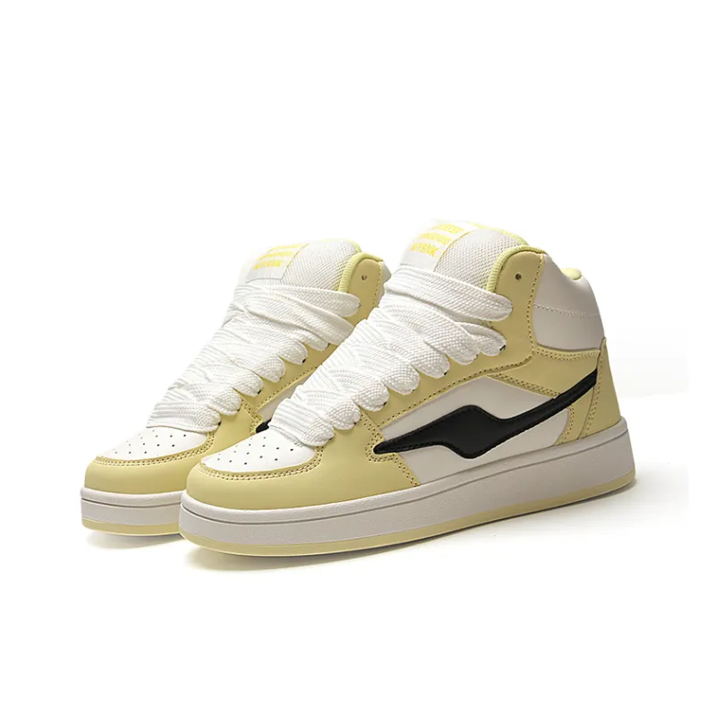 STUR YSN Wear resistant And Lightweight High Top Skateboard Shoes Unisex White Light Yellow-4
