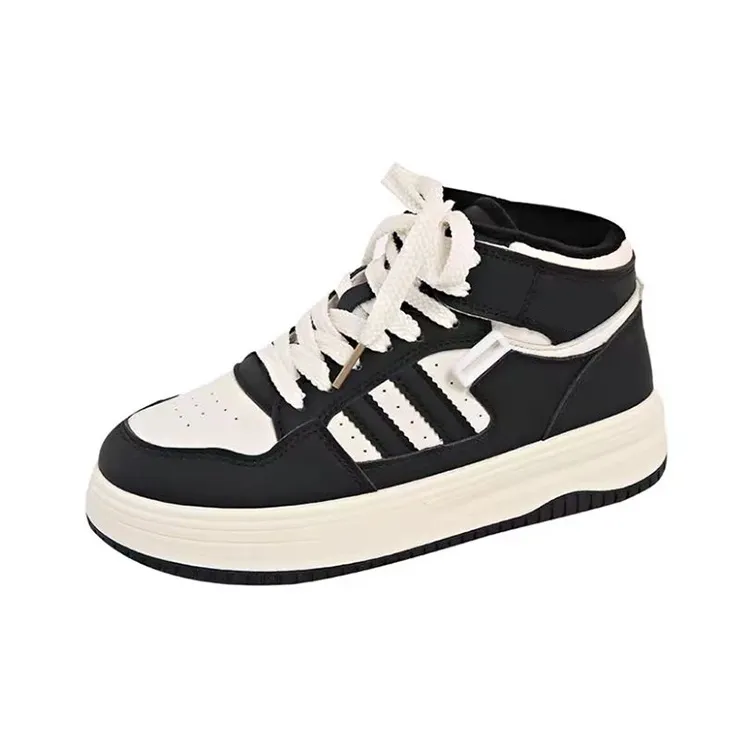 WJA Coverage Warm Anti Slip And Wear Resistant Lightweight High Top Skateboard Shoes Women's Black White-0
