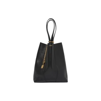 Chloe Cow Leather Tote Bag Shopping Bag Shoulder Bag Handbag Women's Black