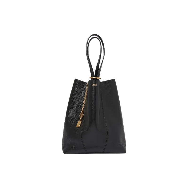 Chloe Cow Leather Tote Bag Shopping Bag Shoulder Bag Handbag Women's Black-0