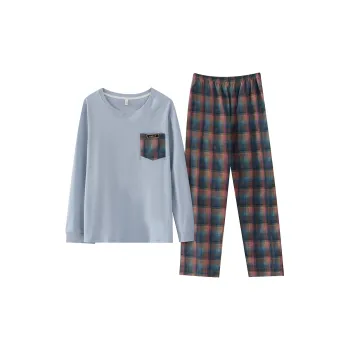 Qiao Ni Tong Pajama Set Men's Light Blue