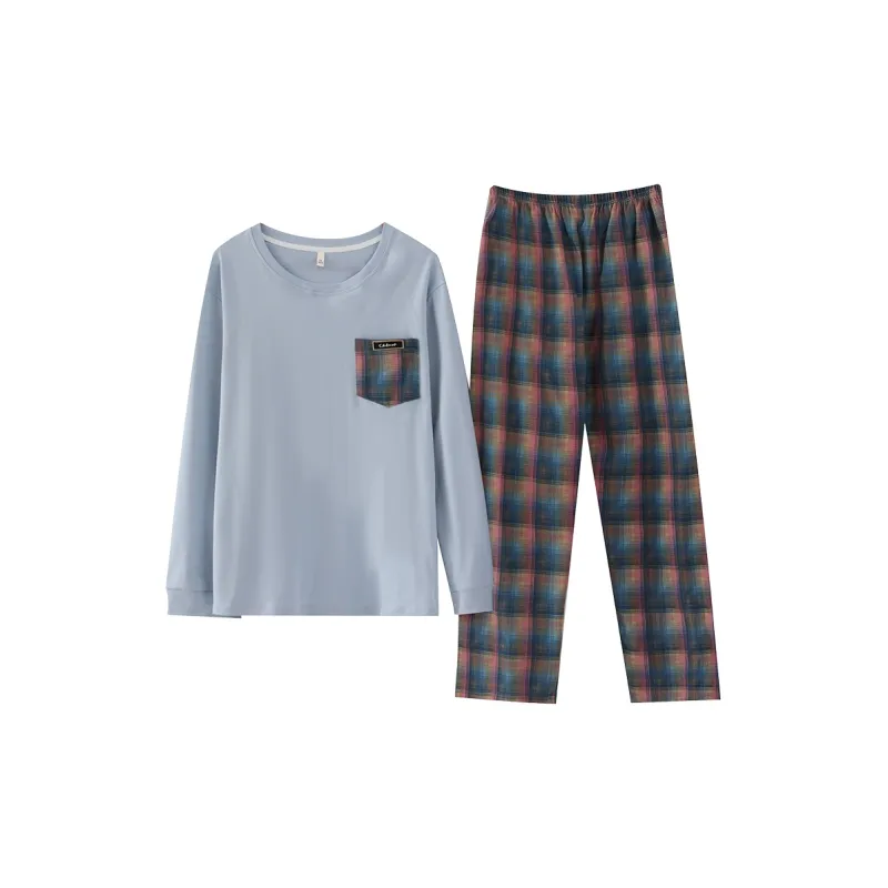 Qiao Ni Tong Pajama Set Men's Light Blue-0