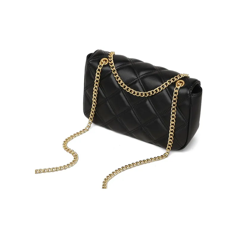 MILLIE'S Cow Leather Underarm Shoulder Bag, Crossbody Bag, Chain Bag, Small Square Bag Women's Black-4