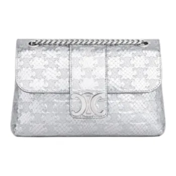 CELINE Cow Leather Crossbody Bag, Shoulder Bag Small Size Women's Silver