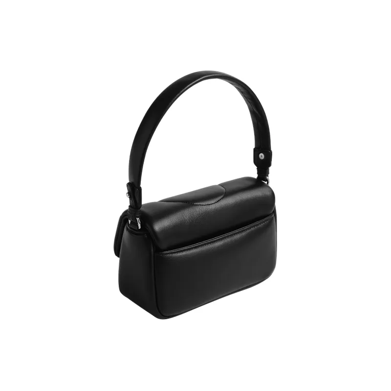 Miao Di Soft Sheepskin Small Square Bag With Wide Strap Shoulder Bag Small Size Women's Truffle Black-2