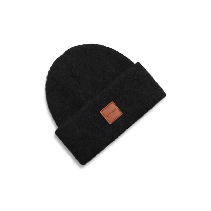 COACH Sheep Wool Polyamide Alpaca Beanies Unisex Black-2