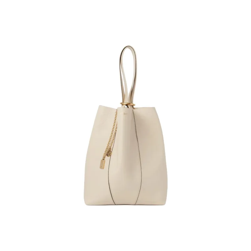 Chloe Cow Leather Tote Bag Shopping Bag Shoulder Bag Handbag Women's Sweet Style Beige-0