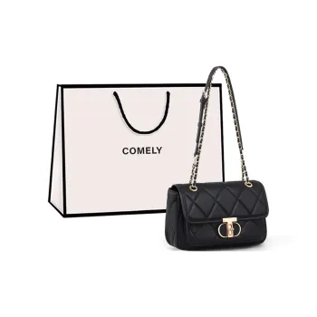COMELY Cow Leather Patchwork Synthetic Leather Chain Small Square Bag Shoulder Bag Regular Women's Black/Ecru