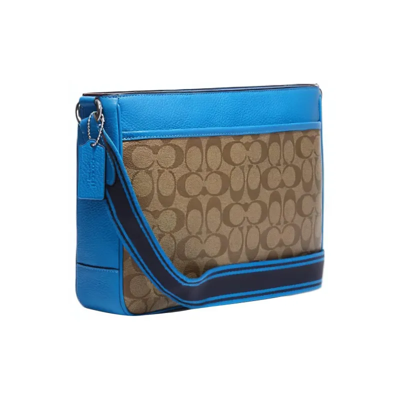 COACH Cow Leather Document Bag, Shoulder Bag, Crossbody Bag Tubas Men's Blue & Brown-1