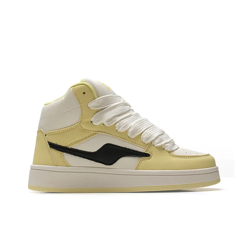 STUR YSN Wear resistant And Lightweight High Top Skateboard Shoes Unisex White Light Yellow-2