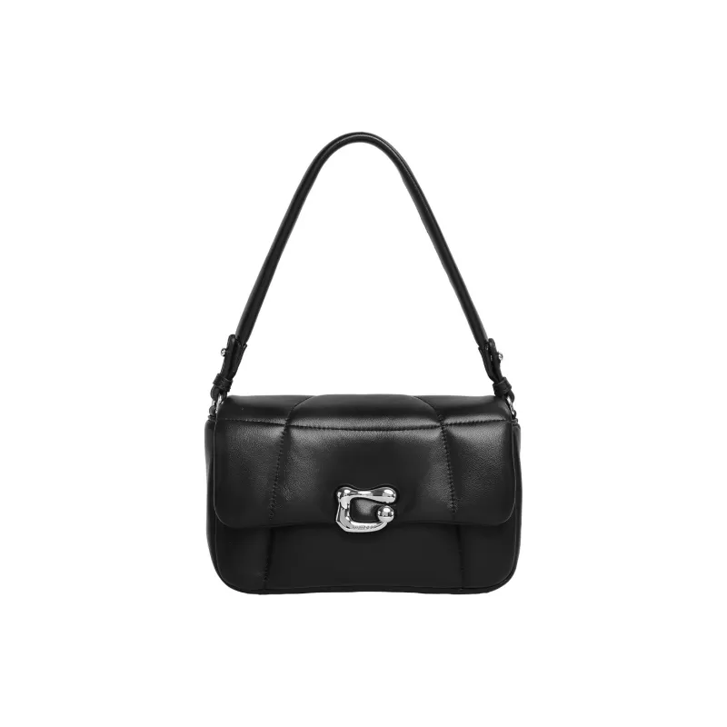 Miao Di Soft Sheepskin Small Square Bag With Wide Strap Shoulder Bag Small Size Women's Truffle Black-7