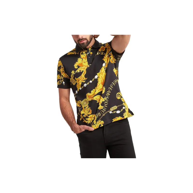 VERSACE JEANS COUTURE Baroque Printed Short Sleeved Polo Shirt-4