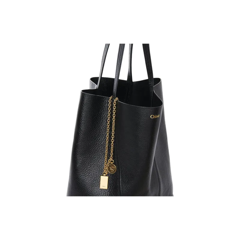 Chloe Cow Leather Tote Bag Shopping Bag Shoulder Bag Handbag Women's Black-4