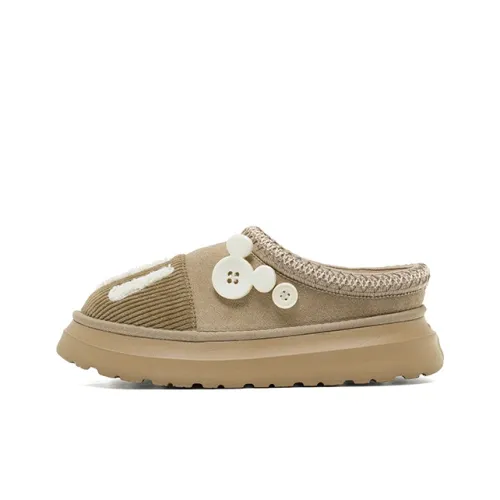 Disney x OLD ORDER Fuzzy Abrasion Resistant Slip Resistant Wrap toe Slippers Unisex Light Brown