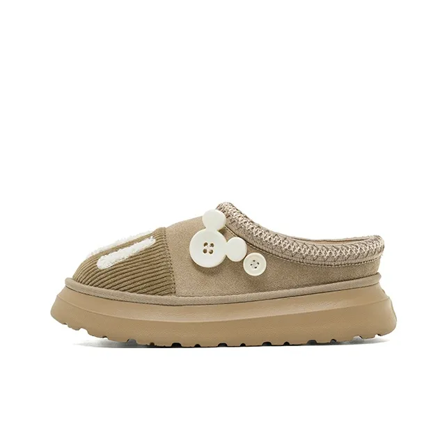 Disney x OLD ORDER Fuzzy Abrasion Resistant Slip Resistant Wrap toe Slippers Unisex Light Brown-0