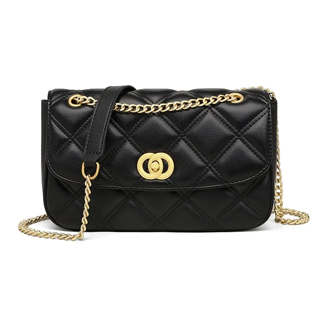 MILLIE'S Cow Leather Underarm Shoulder Bag, Crossbody Bag, Chain Bag, Small Square Bag Women's Black-1