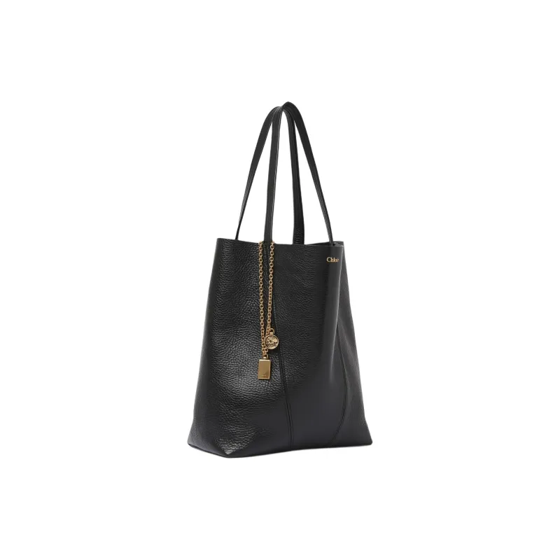 Chloe Cow Leather Tote Bag Shopping Bag Shoulder Bag Handbag Women's Black-2