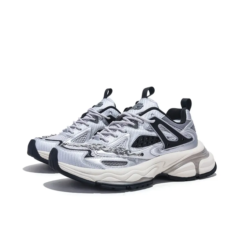 Jifffly Height Increasing, Breathable, Slip Resistant Low Top Chunky Sneakers Unisex Silver Gray-1