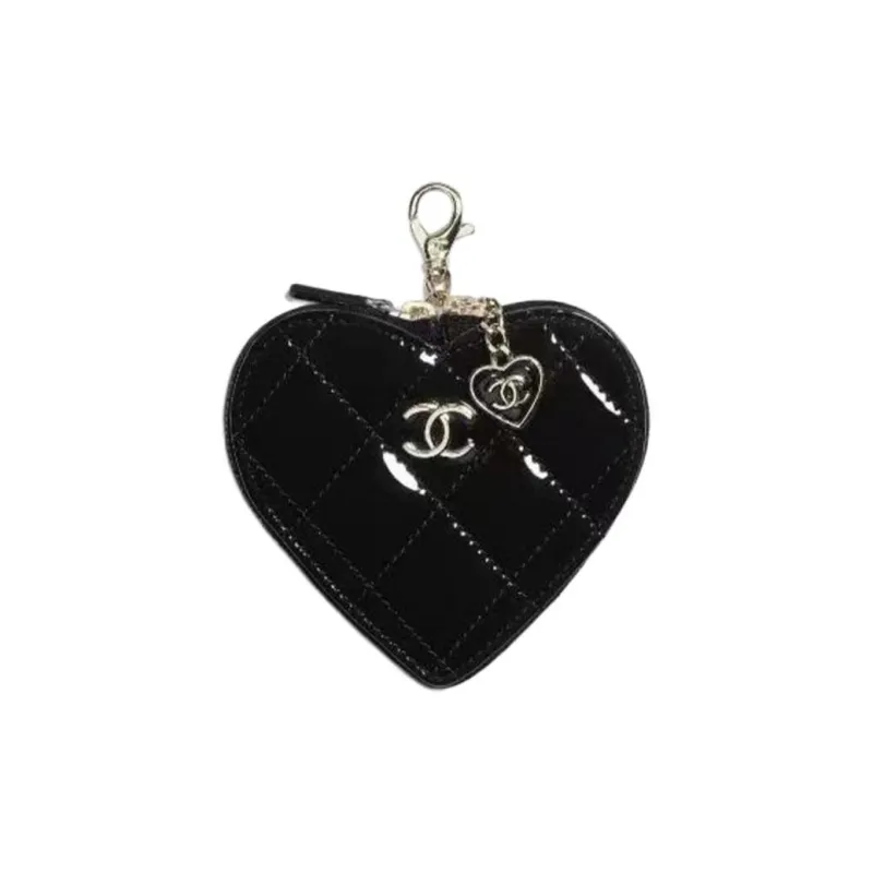 CHANEL Patent Leather Calfskin Coin Purse Women's Black-0