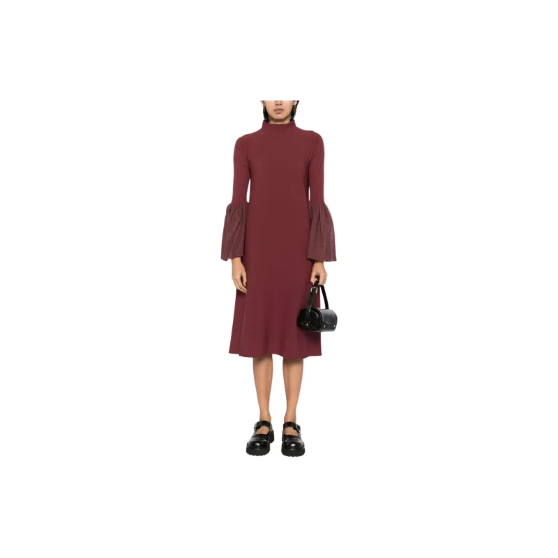CFCL Pottery Lucent Glitter Long Bell Sleeve Flare Dress-1