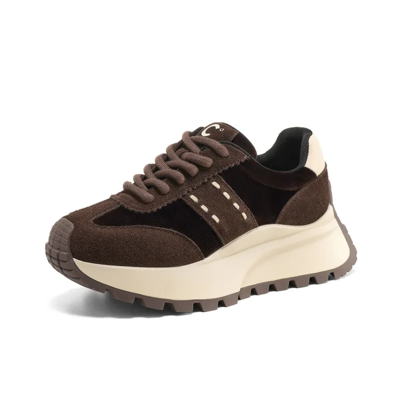 C°BANNER Height Increasing Low Top Chunky Sneakers Women's Coffee-1