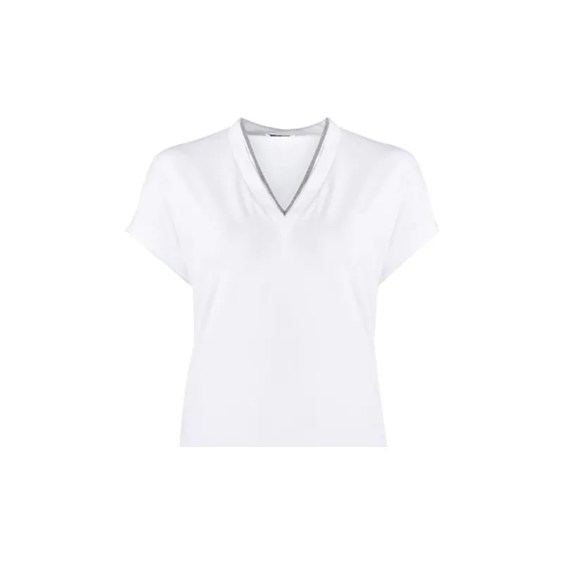 Brunello Cucinelli Embellished V Neck T Shirt-5